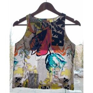 MOST Womens Shirt Top Tank Blouse Multicolor Side Zip‎ Geometric Fits Small